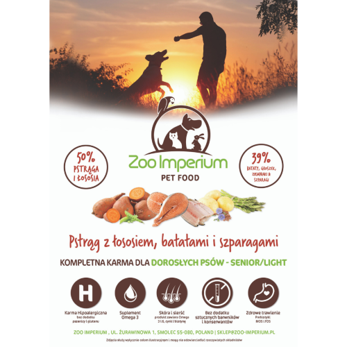 Zoo-Imperium - Pstrąg z łososiem, batatami i szparagami - karma grain free dla psów: Senior / Light 6 kg_2