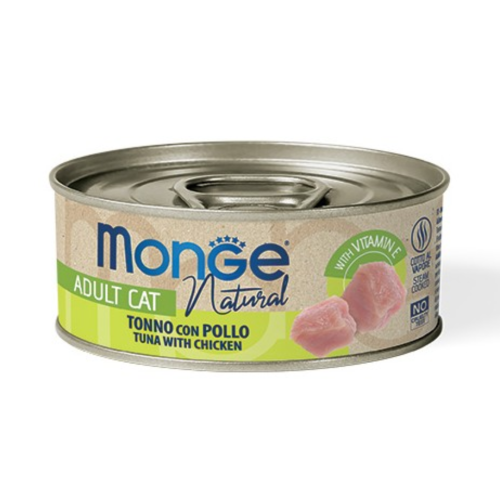 MONGE KOT NATURAL puszka TUŃCZYK ŻÓŁTOPŁETWY Z KURCZAKIEM 80g