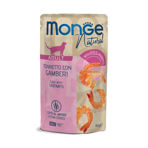 Monge Natural - tuńczyk z krewetkami w galaretce - saszetka dla kota 80 g.