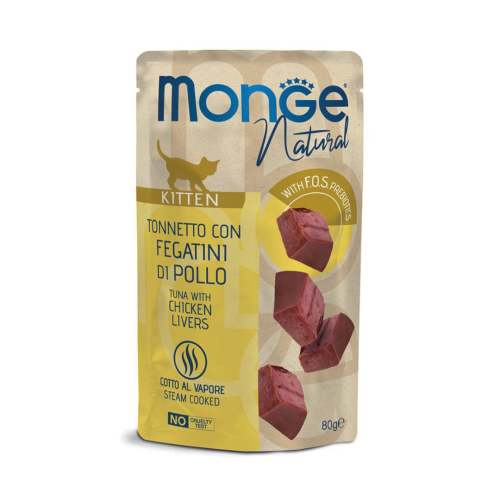 Monge Natural Kitten - tuńczyk z wątróbką drobiową w galaretce - saszetka dla kociąt 80 g.