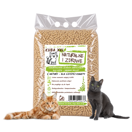 Naturalne i Zdrowe Ściółka kukurydziana zbrylająca dla kota KUBA XXL - drobny pellet 25 l