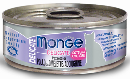 MONGE KOT DELICATE puszka KURCZAK Z OMLETEM I ANCHOIS 80g